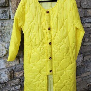 Neon Yellow Quilted Puff Long Coat NWT